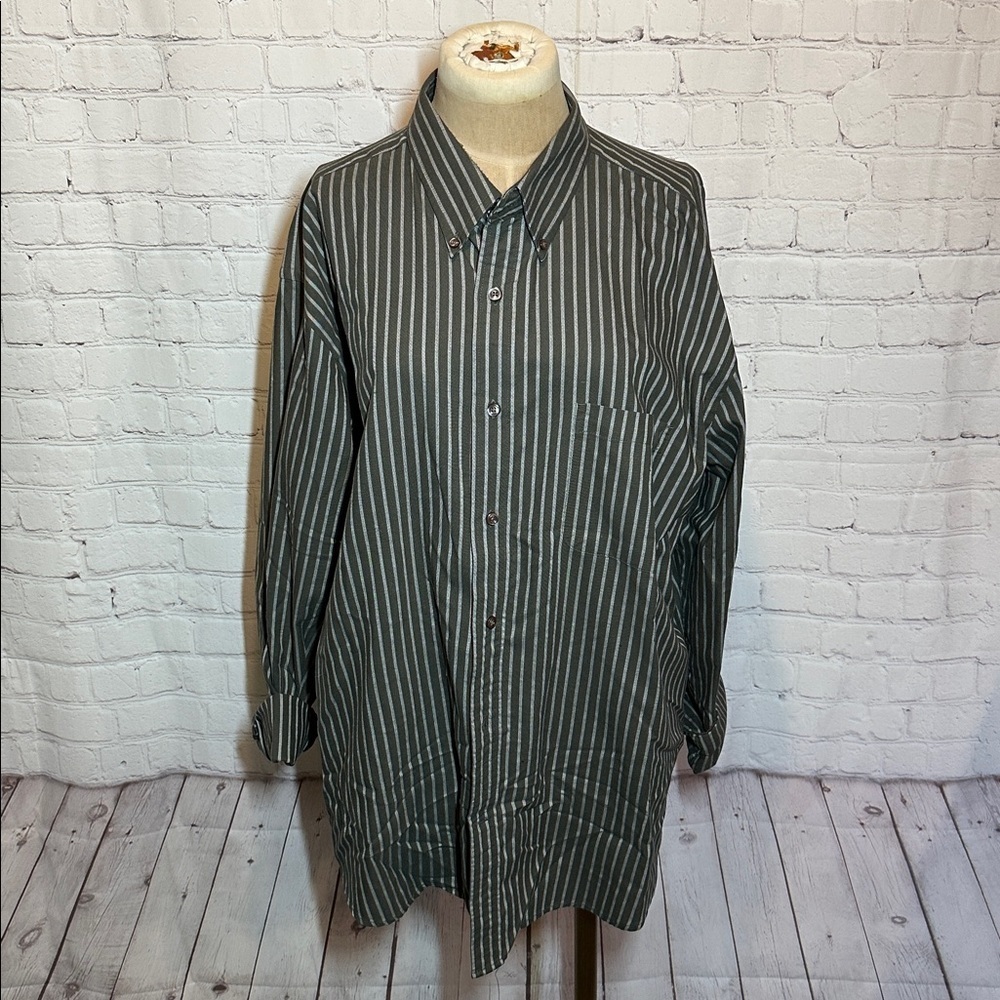 St. John's Bay Green Gray and White Striped Top Size XL